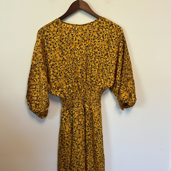 ANTHROPOLOGIE WOMENS MIDI LENGTH CINCHED WAIST MARIGOLD DRESS YELLOW BLACK XS - Picture 10 of 10